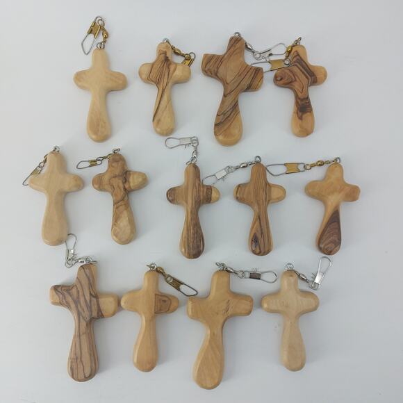 Set of 13 Natural Comfort Handcrafted Olive Wood Crosses Bethlehem - Picture 10 of 10